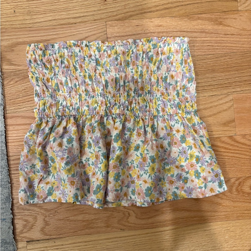 American Eagle Outfitters Floral Smocked Crop Top - Yellow and Blue